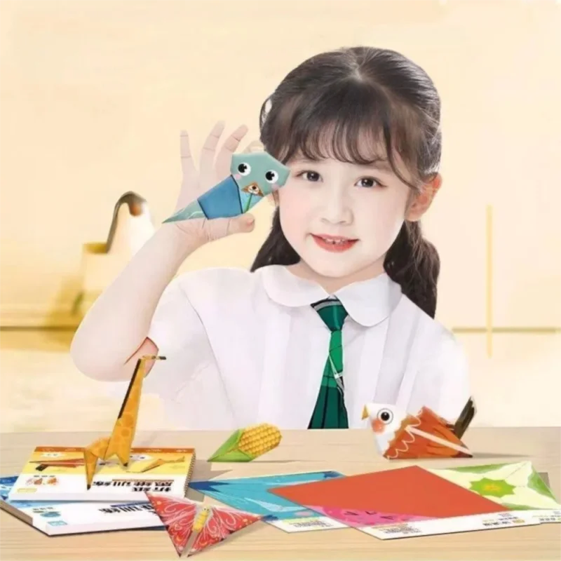 Funny DIY Origami Book Children Animals Pattern 3D Puzzle Origami Handmade Origami 15 Sheets Origami Guide For Kindergarten