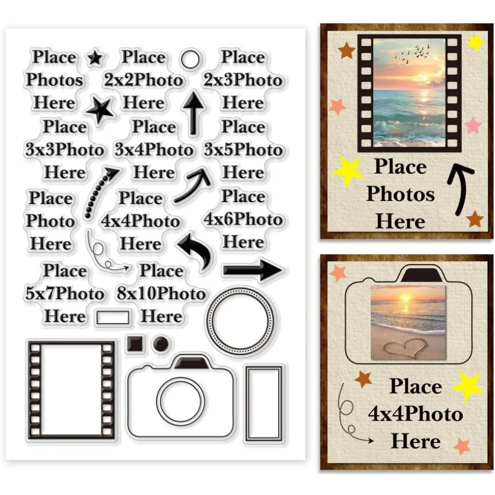 Place Photo Here Clear Stamp Arrow Silicone Camera Rubber Image Frame Transparent Picture Size Seal