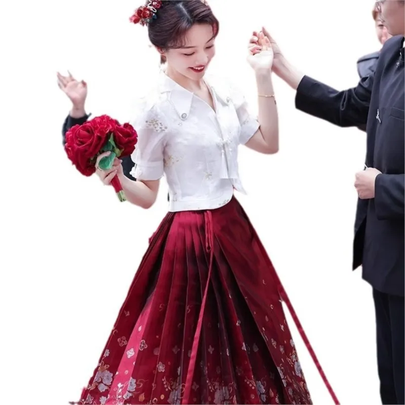 نمط جديد من الأعلى والقميص على الطراز الصيني لنبيذ Guojing باللون الأحمر #5