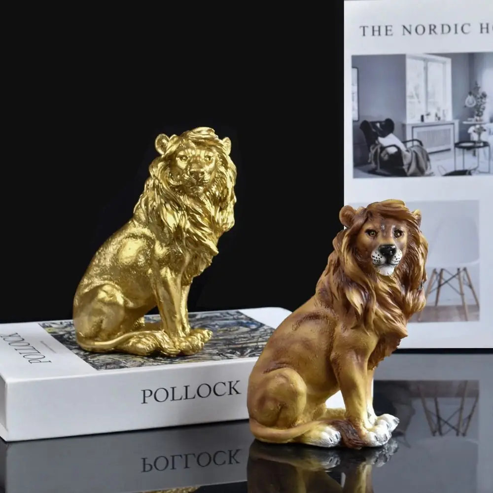 

Desktop Decoration Resin Lion Statue Retro Simulated Animal Ornament Luxury Vivid Miniatures Figurine Sculpture Cabinet