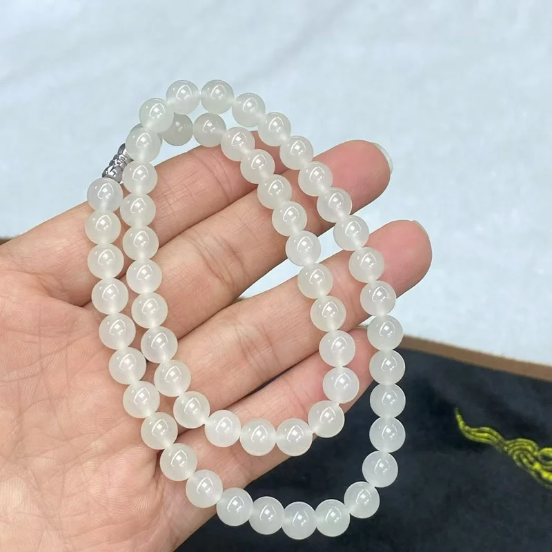 Hetian White Jade 8Mm Necklace With Round Beads, Delicate Translucent, Suitable Mothers And Goddesses, Bracelet