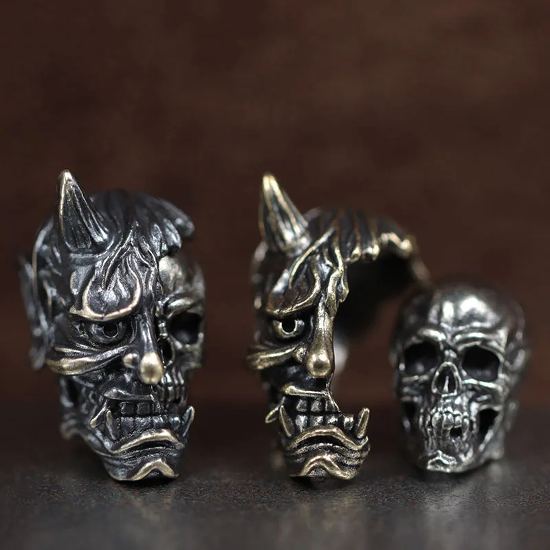 Hannya Skull Head Brass Knife Bead Punk EDC Outdoor DIY Paracord Woven Lanyard Pendant Retro Umbrella Rope Bracelets Accessories