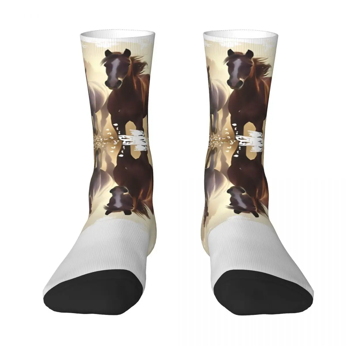 Herd White Brown Horses Socks Casual Stockings Winter Anti Slip Men's Socks Medium Soft Pattern Running Sports Socks