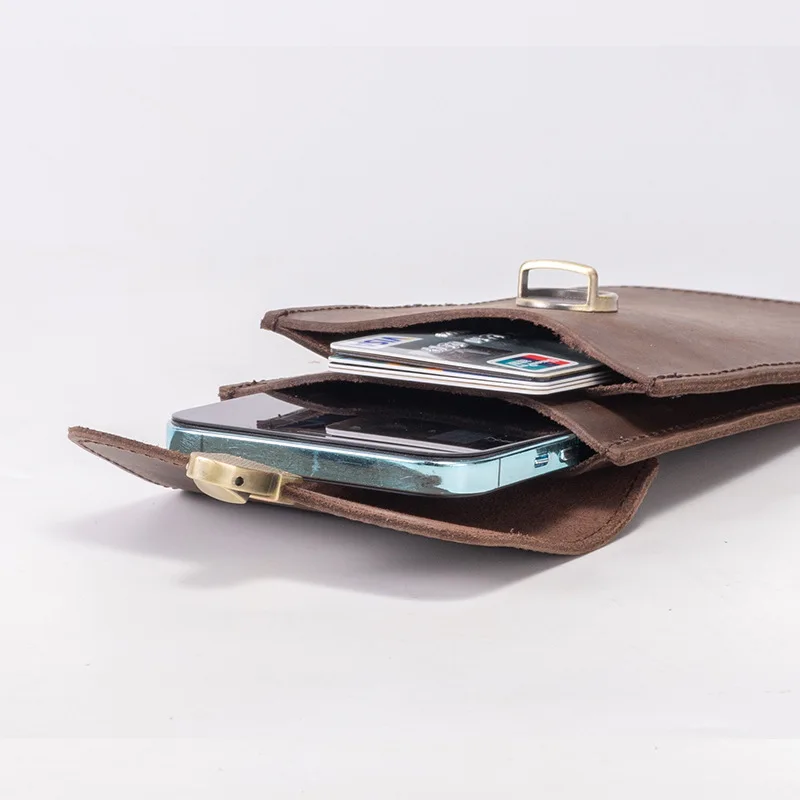 Waist bag head layer leather wear belt mobile phone storage work buckle waist hanging bag light and thin