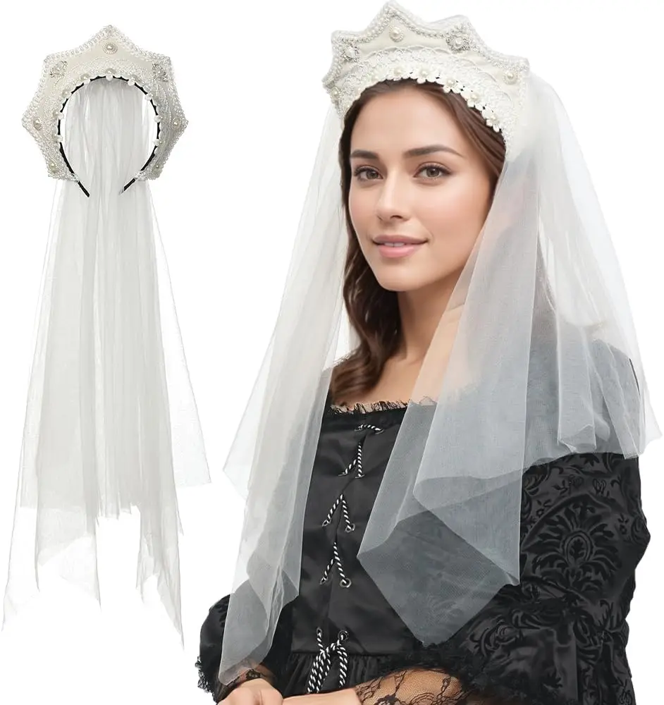 FAD-4U آن بولين قبعة تيودور غابل هود كاب إليزابيث أغطية الرأس عصر النهضة زي غطاء الرأس للنساء تأثيري الطرف