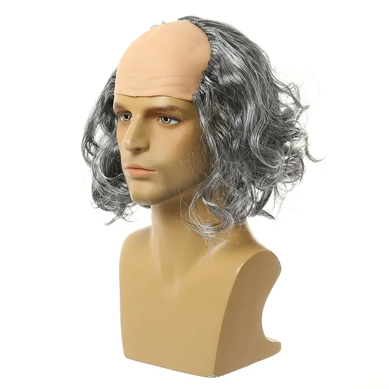 Perfect Bald Head Cap Funny Bald Wig Mediterranean Men's Wig for Costume Party Performance Halloween Dress-up Props