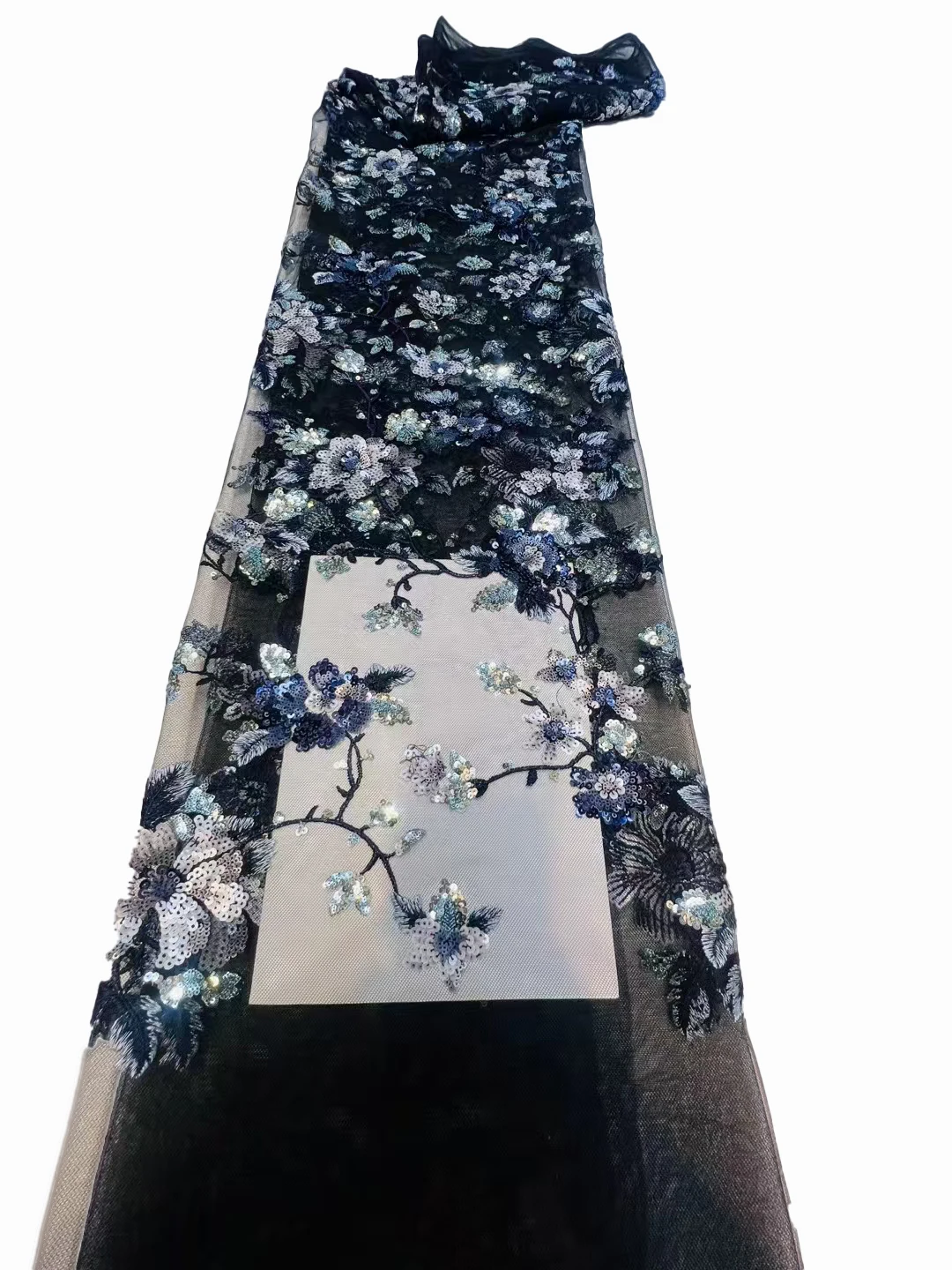 

New lace embroidery mesh fabric, color blocking sequins embroidery cheongsam evening dress dress fabrics