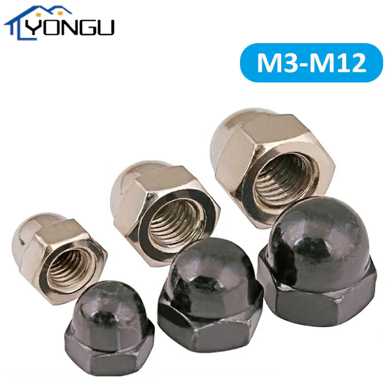 

M3-M12 Black Steel Hexagon Domed Cap Nut Cover Semicircle Dome Cap Acorn Nuts Nickel plated