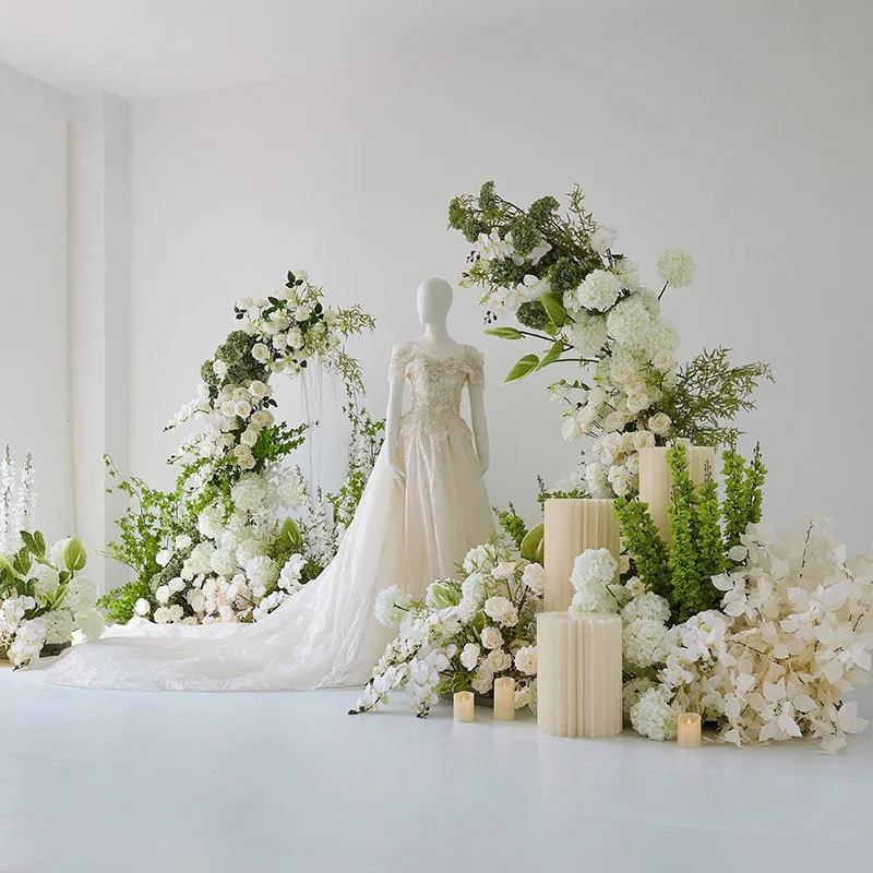 Simulation flower wedding scene arrangement, stage decoration, Mori horns, road row, fake floral arch wedding props