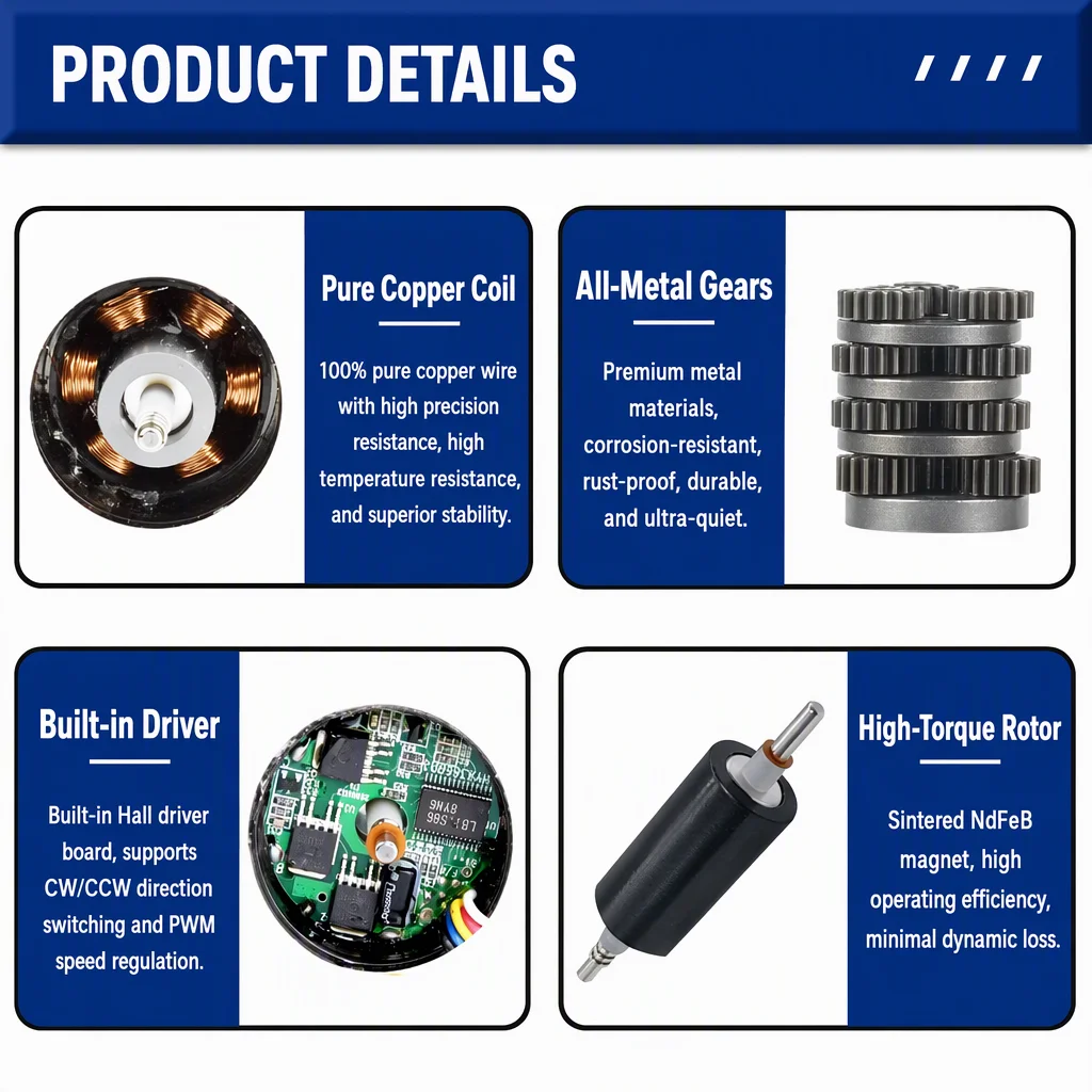 28-2838 30kg.cm Brushless Planetary Gear Motor 12V 24V DC Micro High Performance BLDC Motor Built-in Hall Sensor Driver for Diy