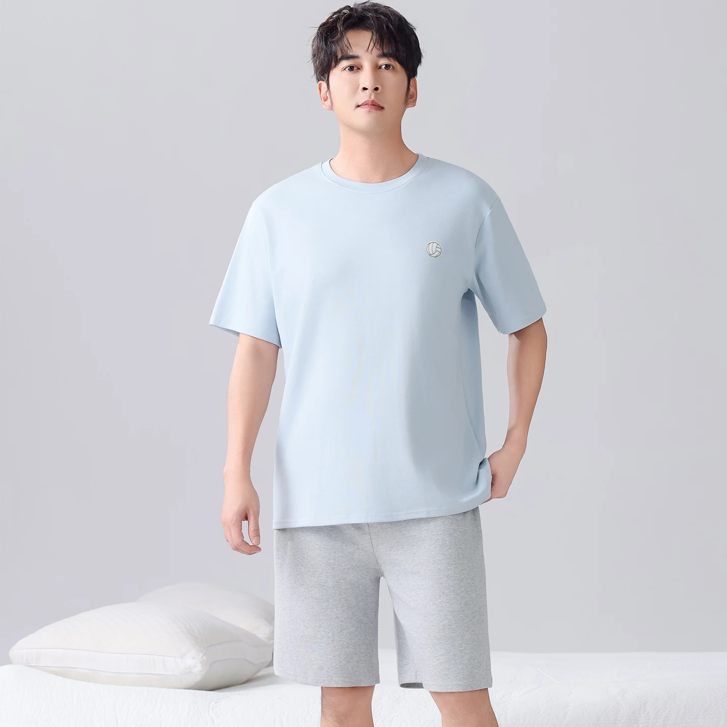 

Summer Short Sleeve Full Pure Cotton O-Neck Pajama Set for Men Soft Sleepwear Suit Male Lounge Wear Pyjamas Homewear Home Clothe