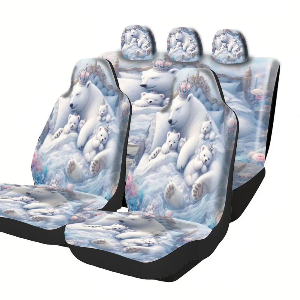Car Seat Covers - Halloween Christmas New Year Easter Lucky Gift For Friends Premium Polar Bear Family Crowned Bed Design Fit F