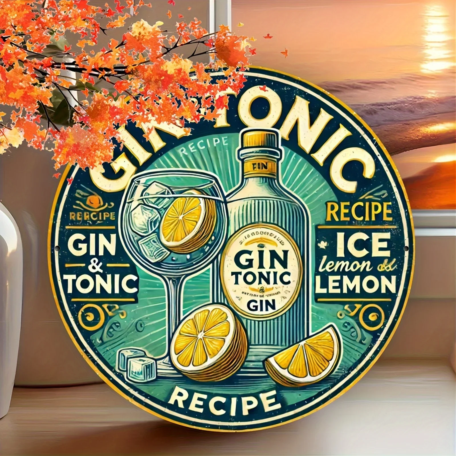 2D Plane metal Wall Decor with Classical Gin and Tonic Recipe, Wall Art for Indoor and Outdoor Use.