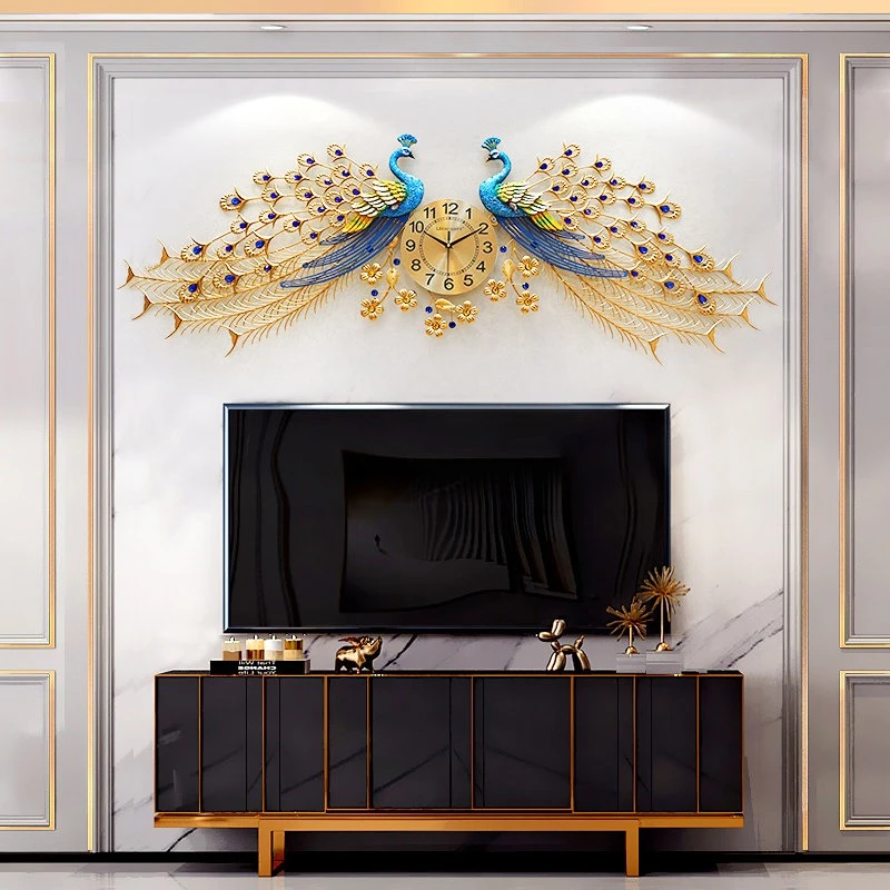 Chinese peacock Wall clock high-end creativity interior decoration clock Wall Metal craftsmanship reloj de pared home furniture