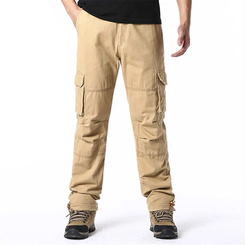 Large Pocket Loose Overalls Men\'s Outdoor Sports Jogging Tactical Pants Elastic Waist Pure Cotton Casual Work Pants