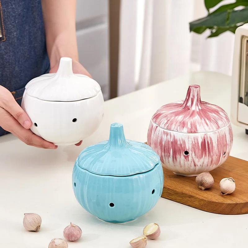Garlic Storage Jar Airtight Ceramic Anti Moisture Home Kitchen Items Tea Storage Ornament Kitchen Shelf Decor Retro Dry Fruit