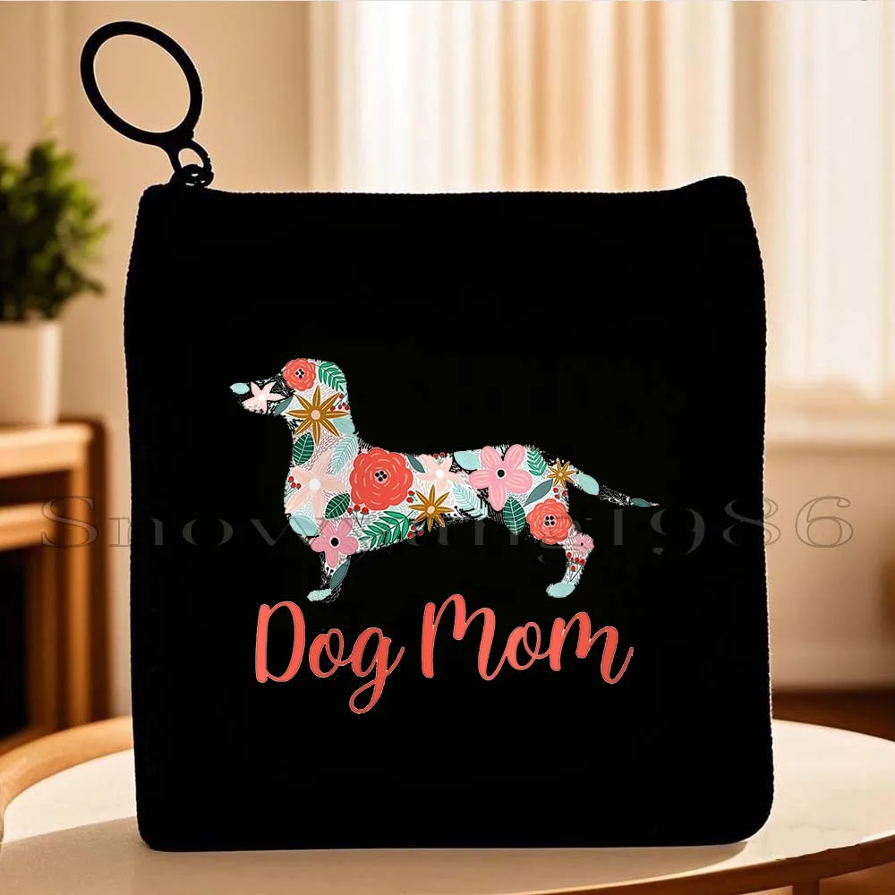 

Funny Dachshund Silhouette Dog Mom Floral Cute Heart Nope French Bulldog Canvas Bag Key Coin Purse Case Bag Wallet Zipper Pouch