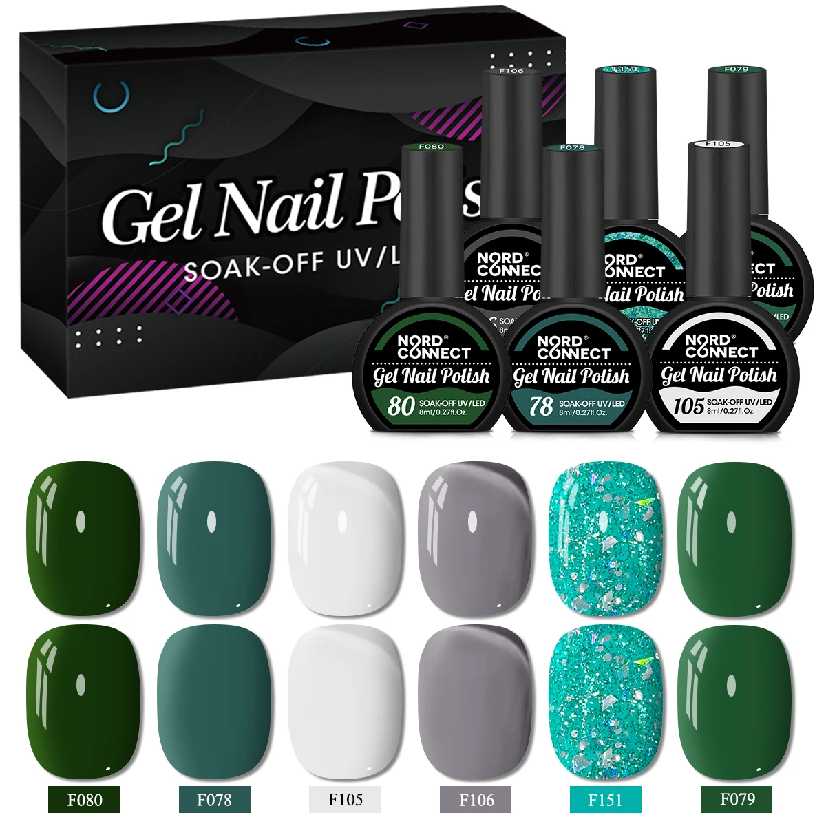 6-teiliges Gel-Nagellack-Set – Glitzerperlen, semi-permanente LED-Nagelkunstfarbe mit Eintauchfunktion, bleifrei