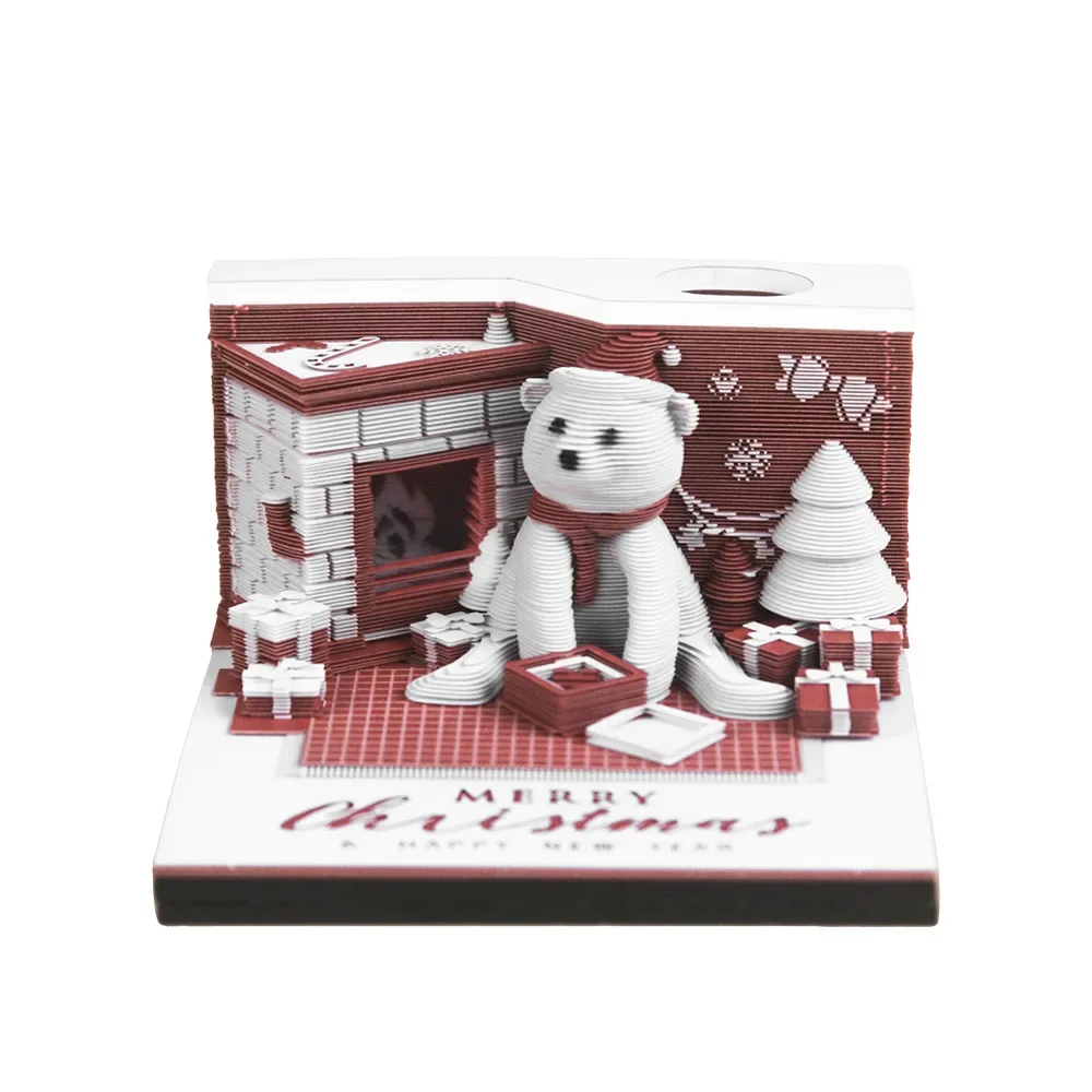 2025 Calendar Desktop Decor 3D Memo Pad Block Note Offices Paper Notes Birthday Novel Gift Christmas Bear Mini 3D Note Pad