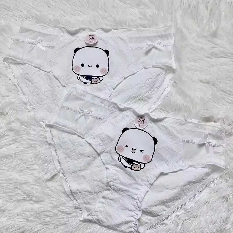 New 2 Pcs Panda Bubu And Yier 5A Underpants Cute Cartoon Panda Bear Doll White Breathable Briefs Lovers Gift