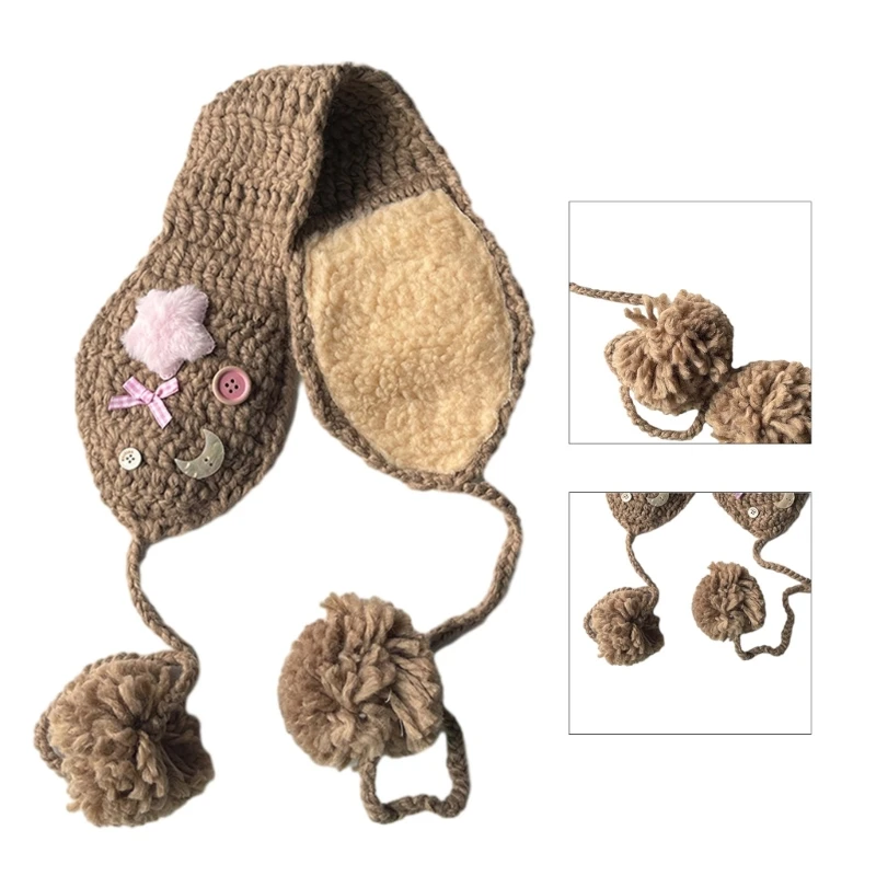 Earmuffs Mùa Đông Crochet với Đề Can Sao & Mặt Trăng Thanh Thiếu Niên Người Lớn Trượt Tuyết Đi Bộ Earmuff