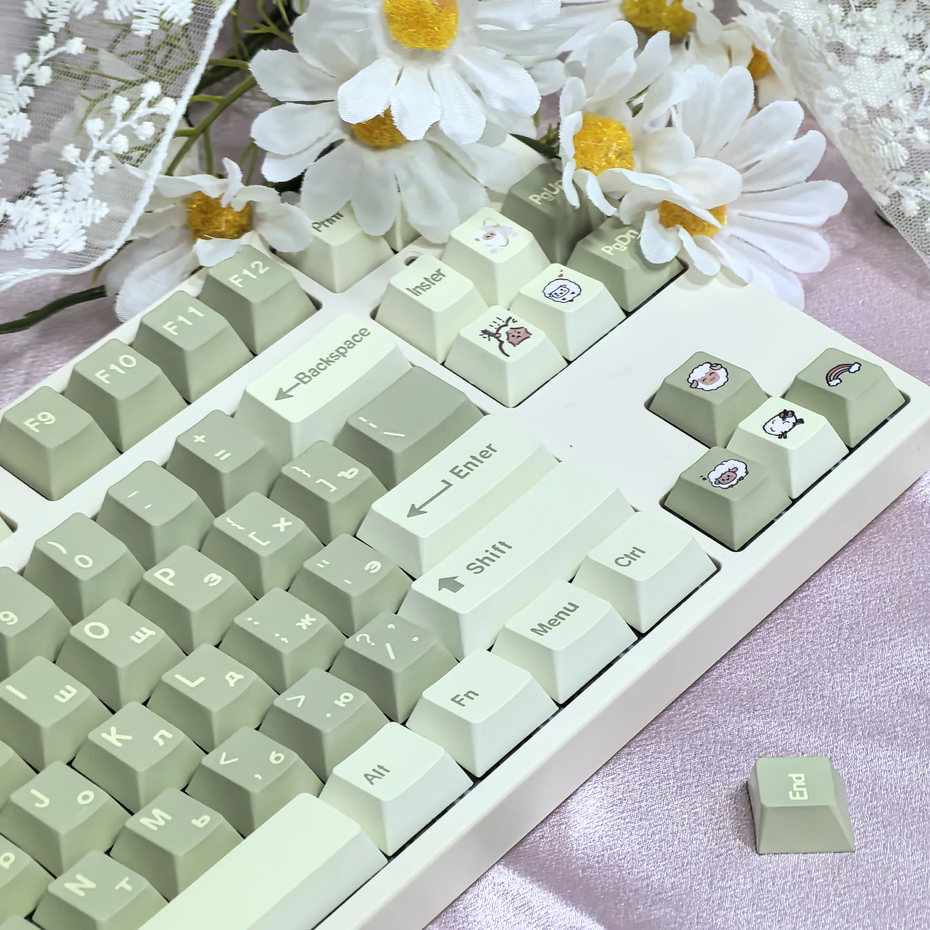 Imagem -04 - Keycap Simples Verde Fresco Cereja Pbt para Teclado Mecânico Faça Você Mesmo Hangul com Chave Iso 133 Chaves ru kr en Nova Zelândia