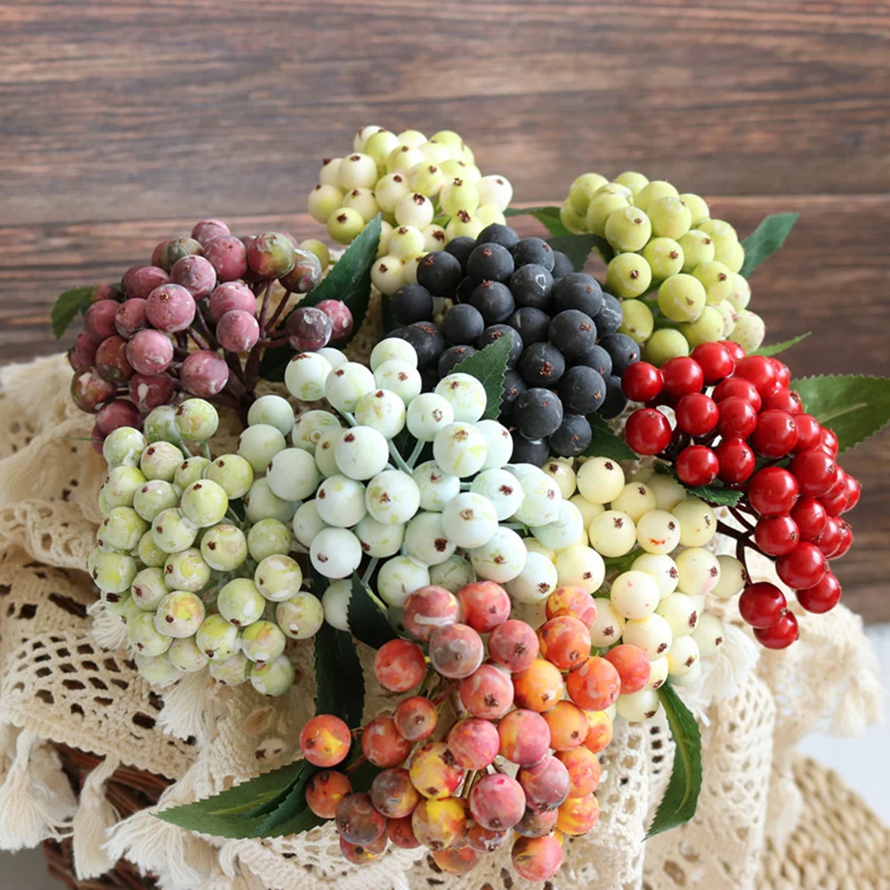 Artificial Berries Fruit Flower Christmas Fruit Fake Berry and Small Foam Flowers Decoration Wedding Home Table Plant Arrangment