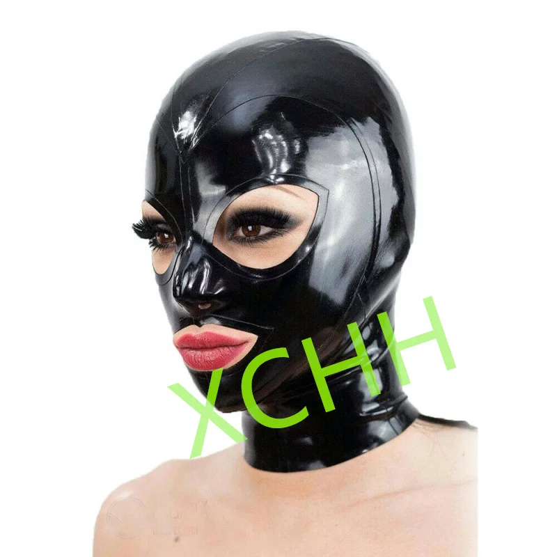 

Handmade Latex Hood Rubber Mask Black Open Eye Back Zip Sexy Fetish Headgear Customize Halloween Cosplay Costume