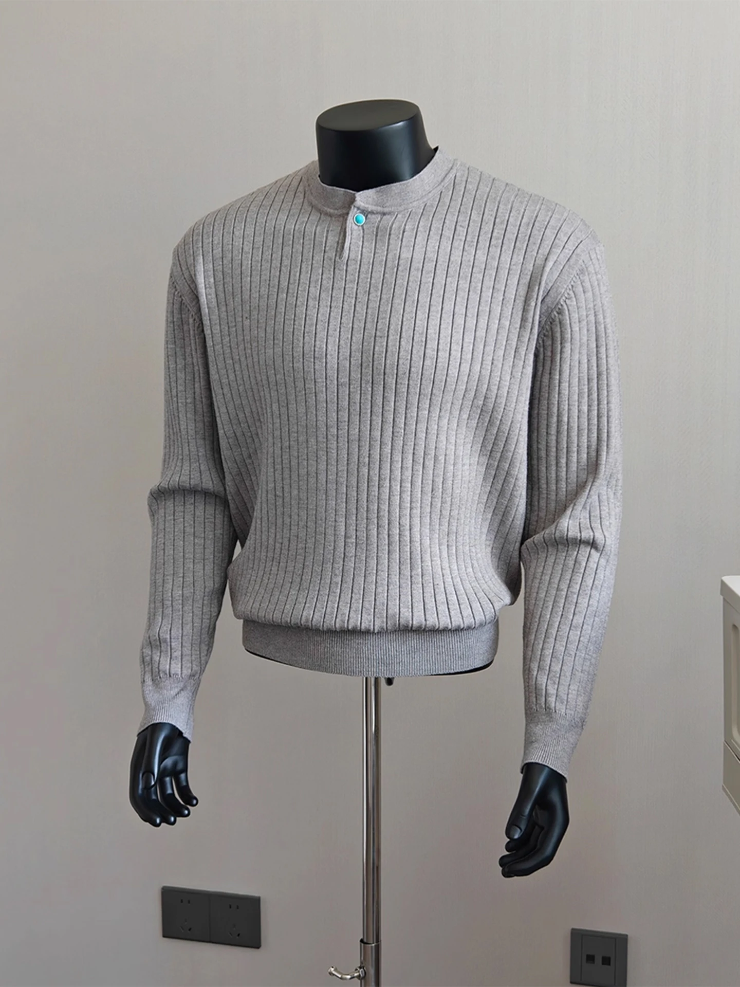 

Мужской трикотажный свитер с воротником Хенли, с длинными рукавами, в полоску, повседневный, свободного кроя, из полиэфирного волокна, осенне-зимняя мода