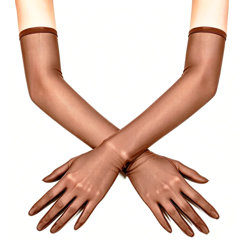 55cm Bonbonfarbene Dehnbare Netz-Lange Handschuhe Damen Sexy Sonnenschutz Atmungsaktiver Transparenter Tüll für Hochzeit Party Bühnenauftritt – Detail 9