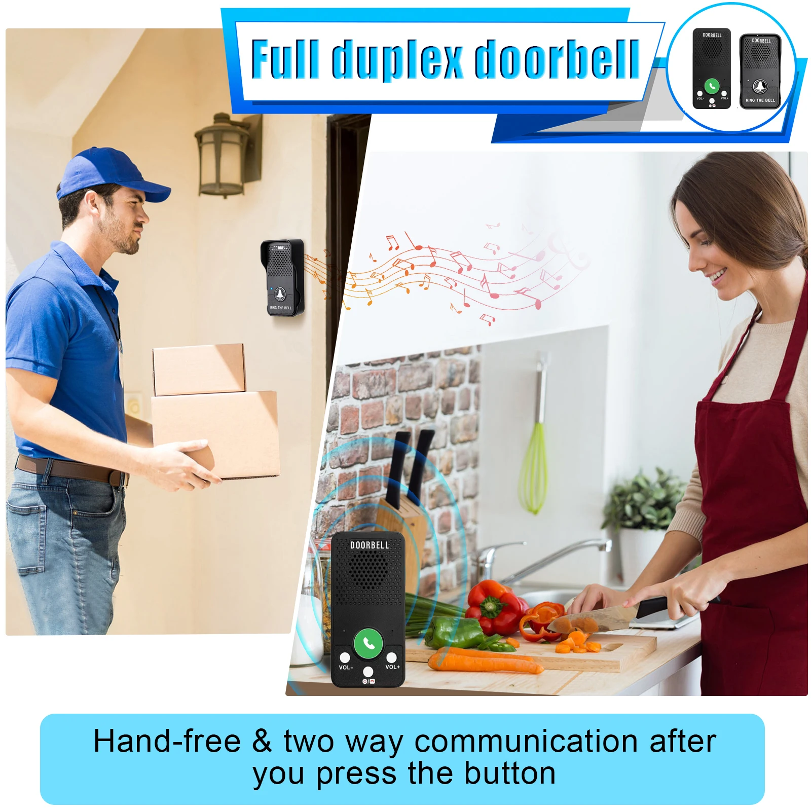 Interphone Doorbell, Wireless Voice, Ultra Long Distance, Villa Specific Two-Way Intercom, One Click Call Device for the Elderly