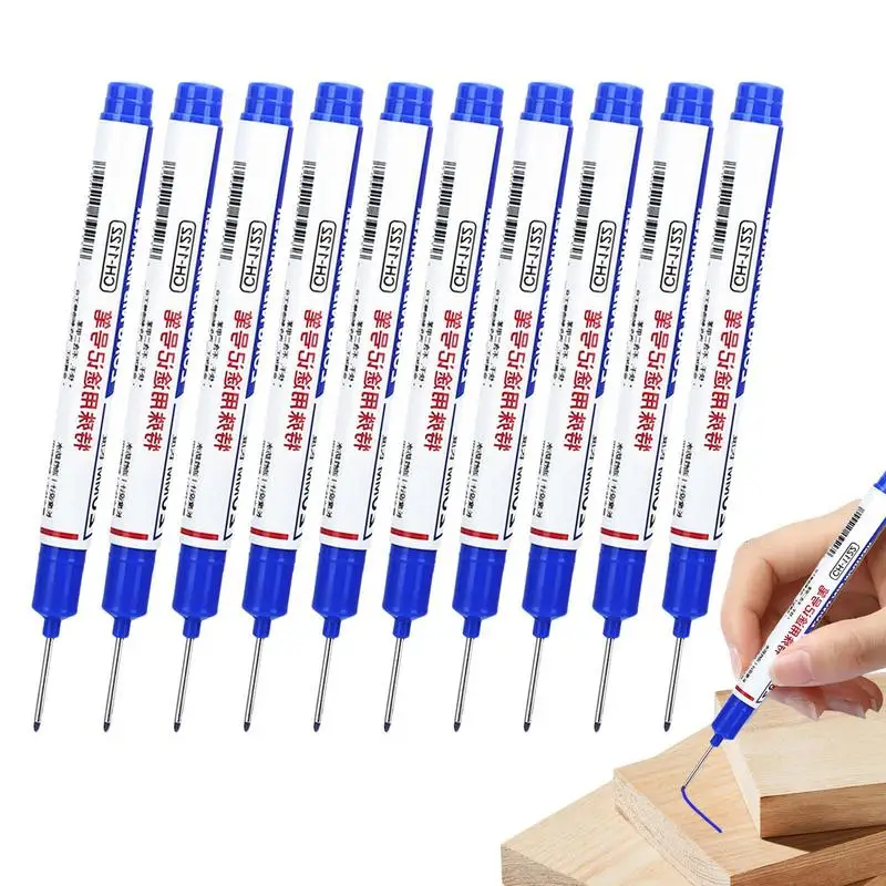 

10Pcs Deep Hole Long Nib Head Markers Construction Paint Markers Metal Perforating Pen Waterproof Bathroom Woodworking Decor