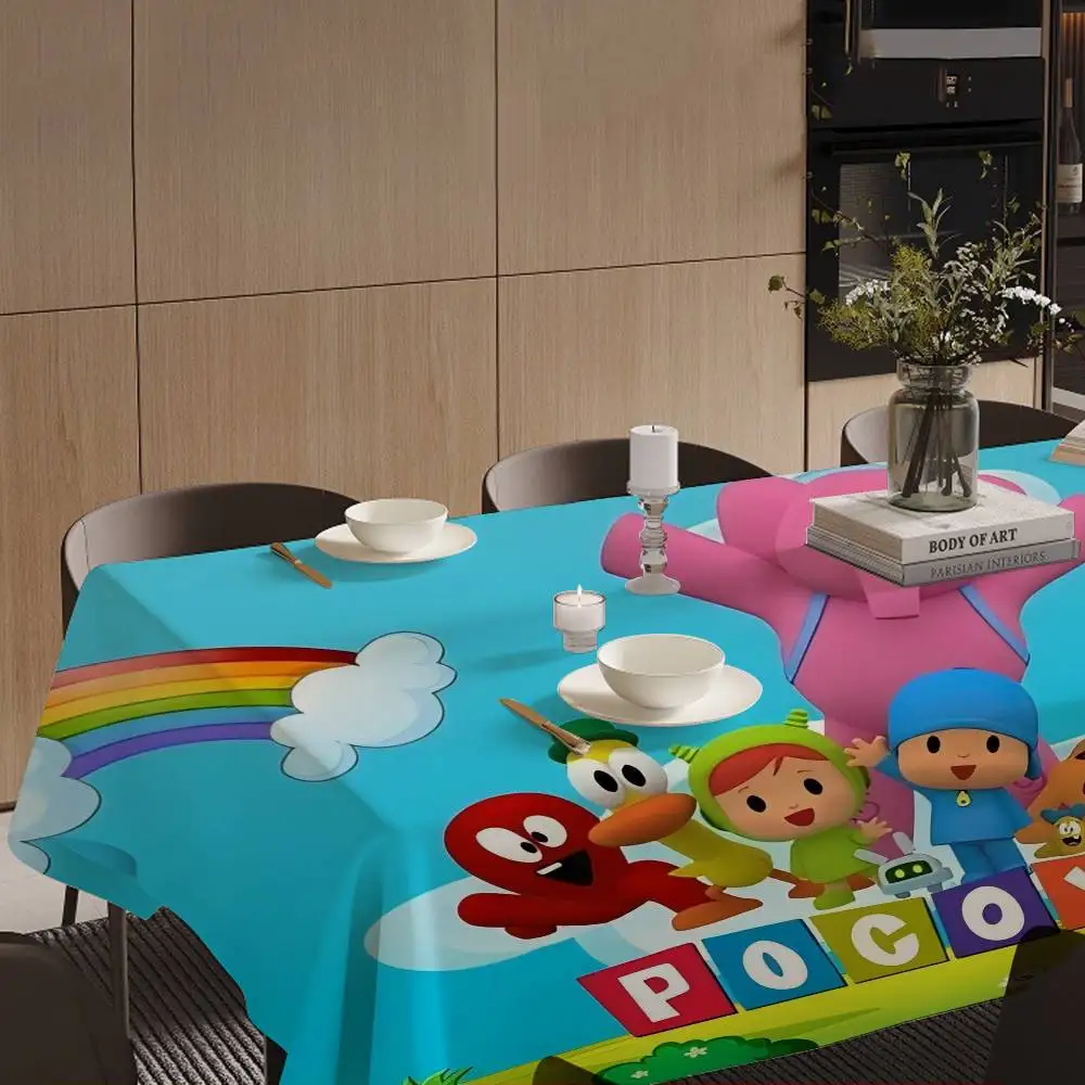 Cartoon P-Pocoyo Rectangle Waterproof Tablecloth Party Decor Farmhouse Kitchen Dining Table Cloth Wedding Decorations