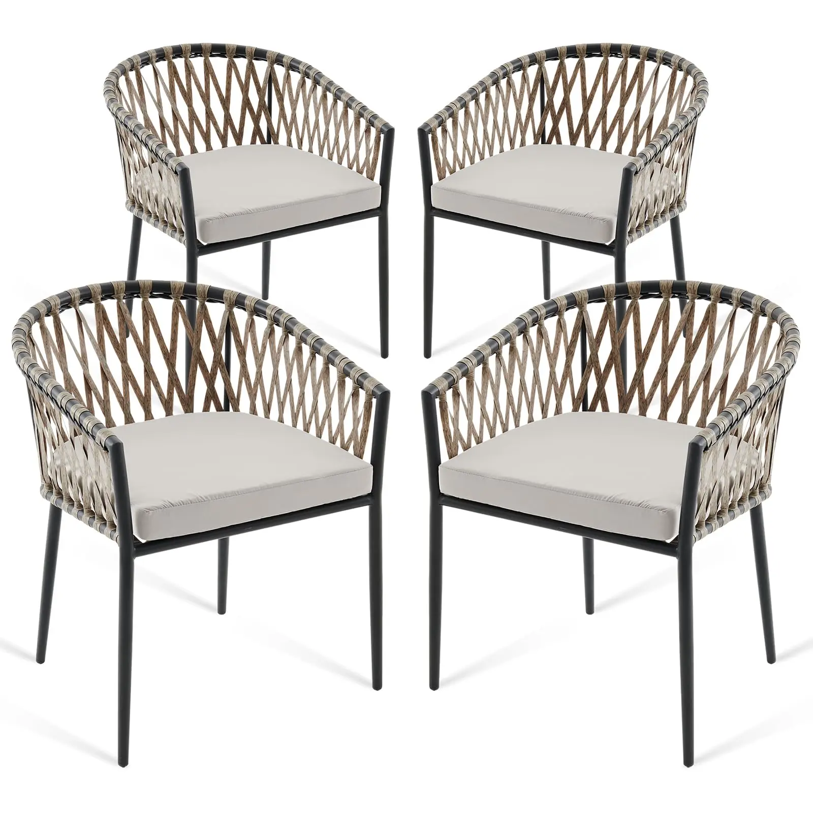 

Outdoor Dining Chair Set - Rattan Outdoor Chairs with Armrests & Cushions, All-Weather Bistro-Style Curved-Back Chairs