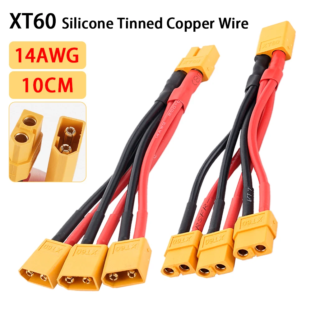 XT60 Male Female Bullet Connectors For RC Lipo Battery Battery Charger Motor 3-Way 14AWG Silicone Wire Dual Extension