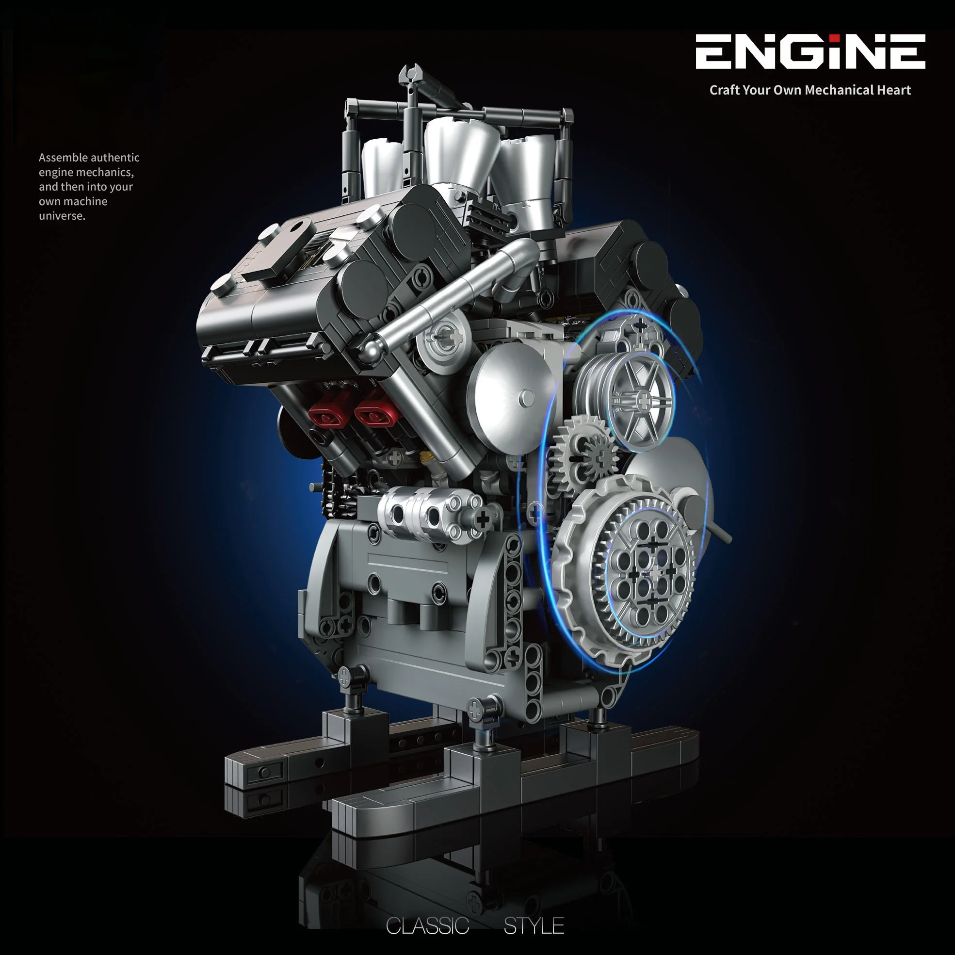 945pcs Mechanical V4 Engine Building Blocks Desktop Collection Ornament Technical Vehicle Engine Model Bricks Toys Adults Gifts