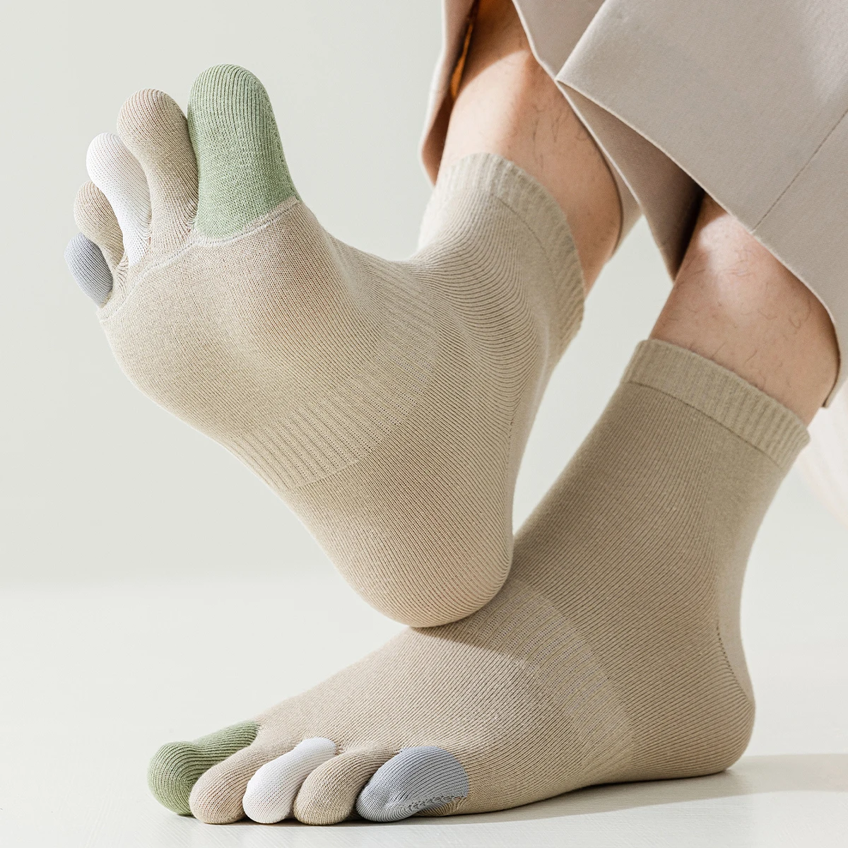 3-Pair Men's Cotton Four Seasons Simple Color blocked Fashion Versatile College Style Comfortable Breathable Five Finger Socks