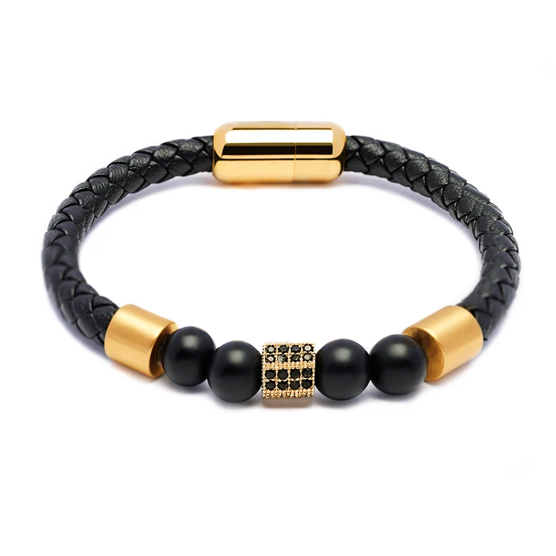 Classic Special Style Genuine Braided Leather Bracelet for Man Black White Natural Stone Beaded Bracelet Fashion Accessories