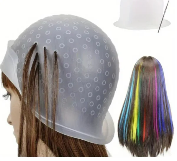 Silicone Hair Coloring Cap For Hairdressing With Needle Professional Salon Dyeing Tool Highlight Dyeing