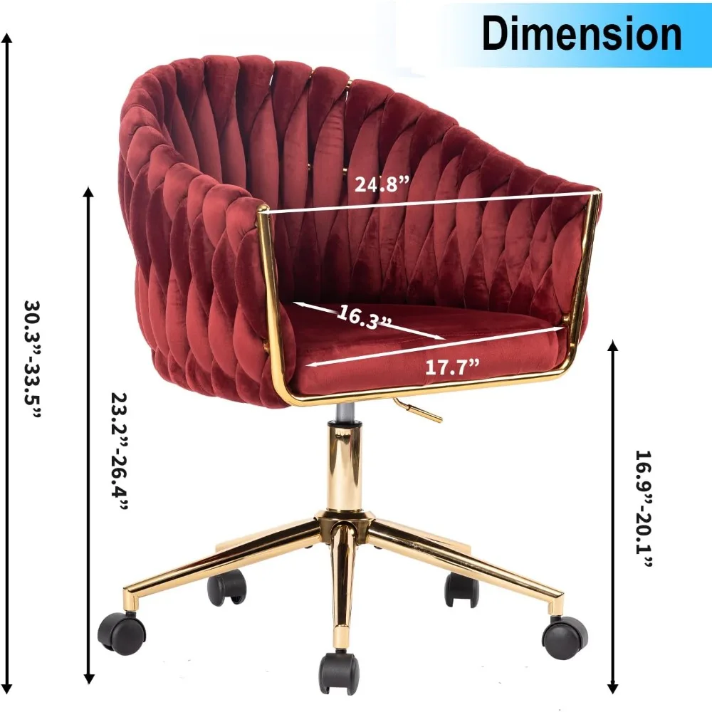 كراسي مكتب مخملية أنيقة بأرجل ذهبية، ارتفاع قابل للتعديل، عجلات، مصممة للنساء، بالإضافة إلى كراسي بذراعين مصنوعة يدويًا #2