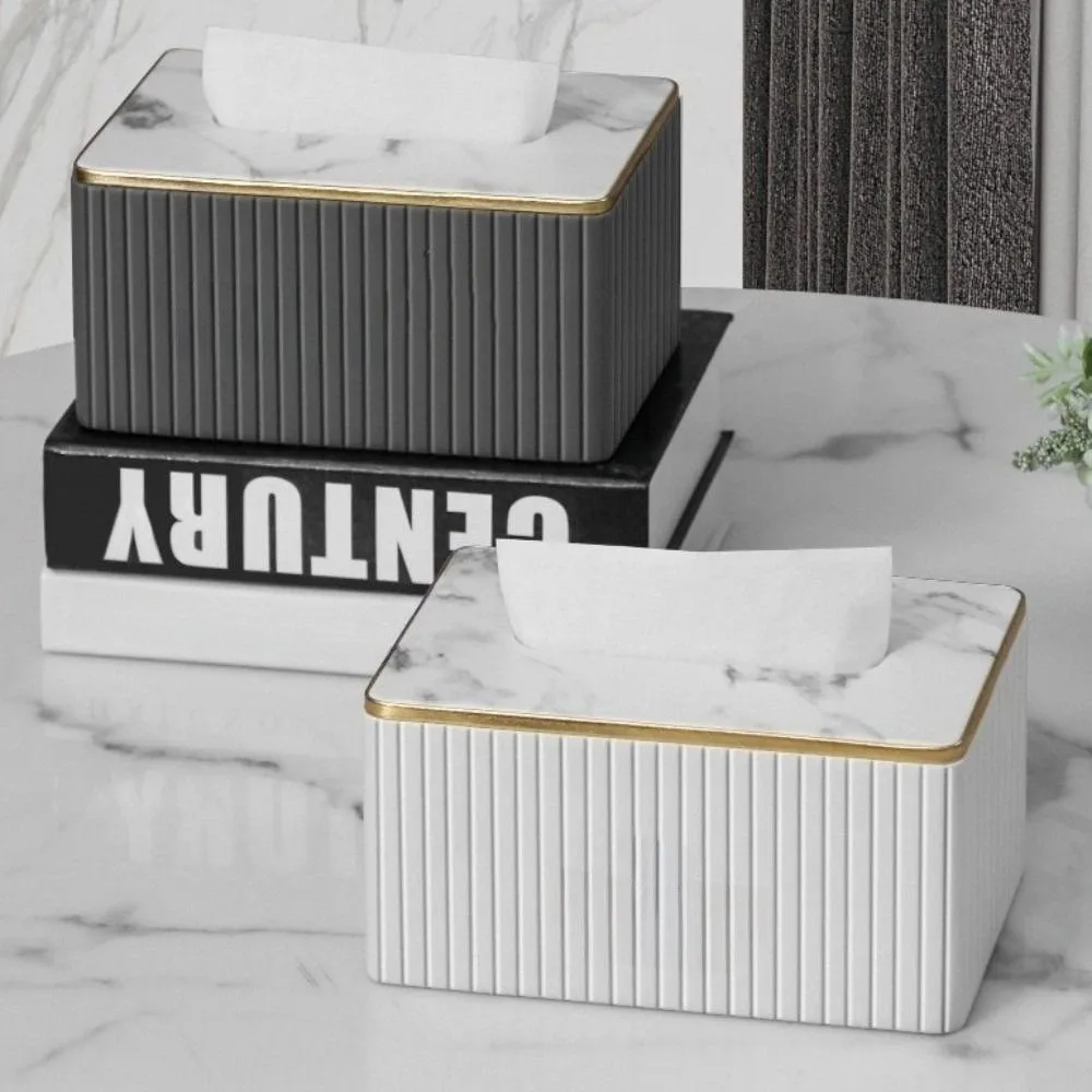 

Vertical Pattern Leather Tissue Box Light Luxury European Style Napkin Holder Ornament High-end Paper Storage Container Hotel