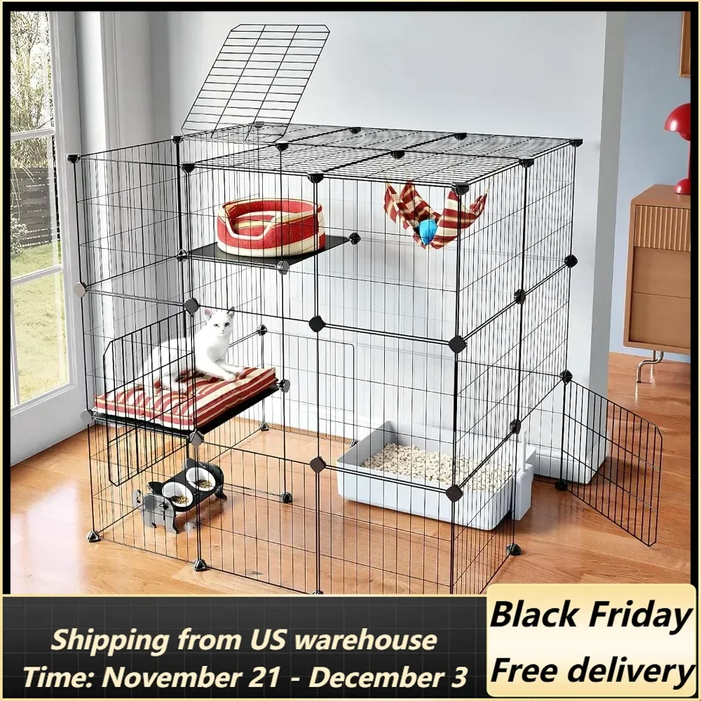 3-Tier Cat Cages Indoor Enclosure DIY Cat Playpen Catio Detachable Metal Wire Kennels Cats Crate Large Extra Exercise Place