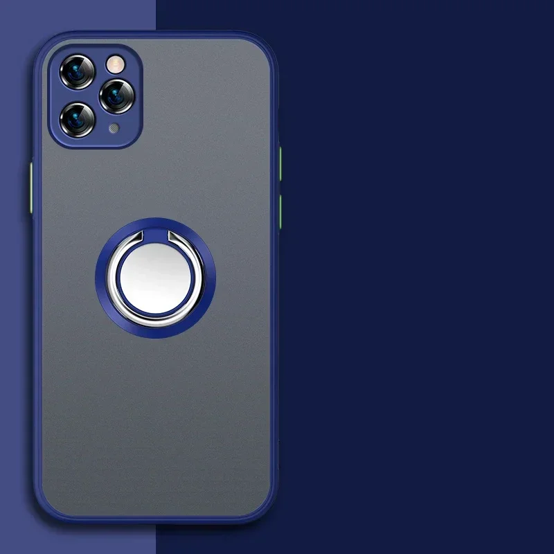Funda con soporte de anillo magnético para iPhone 16 15 14 13 12 Mini 11 Pro XS Max SE 2022 2020 XR X 8 7 Plus TPU parachoques cubierta de plástico mate