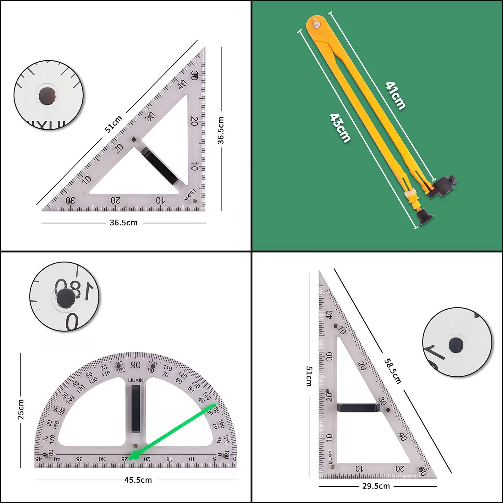 Large Geometry Math Ruler Set Triangle Protractor Ruler Teaching Ruler Set for White Board Black Board Classroom Office Learning