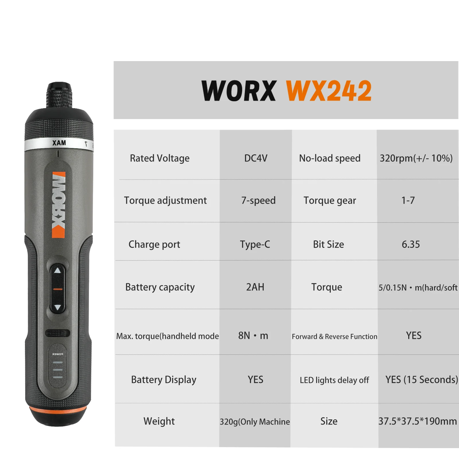 Worx-mini 4V electric screwdriver, WX240, wireless electric screwdriver, USB handle, electric drill tool WX240.7/WX240/WX242 view 6