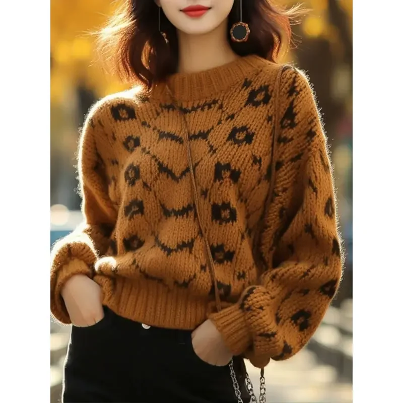 

2023 New Lazy and Loose Knitted Top, Women's Sweater with High Caramel Thick Thread for Autumn /Winter Korean Fashion Pullovers