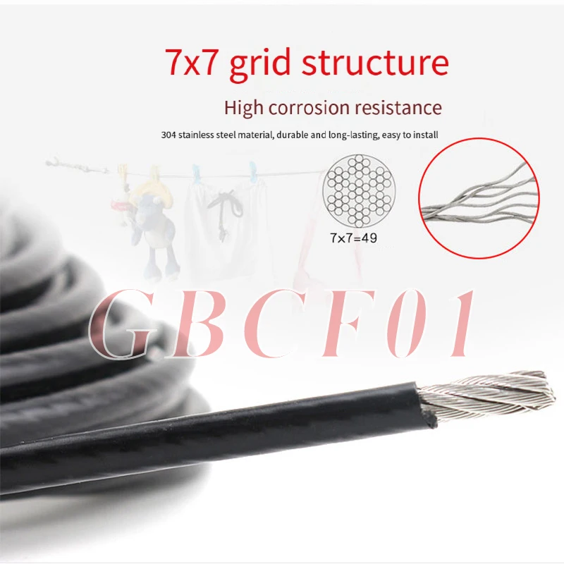 304 Stainless Steel Black Plastic Coated Wire Rope - Flexible PVC Coated Cable, Soft Steel Wire 1/1.2/1.5/2mm-6mm