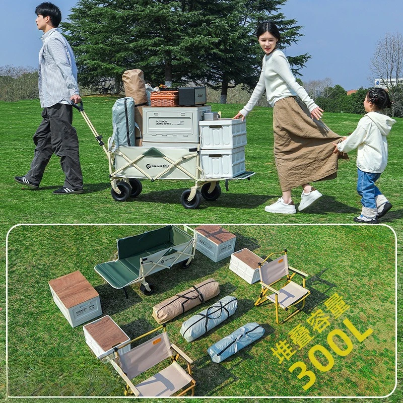 Foldable Outdoor Camping Wagon, Portable Utility Trolley Cart for Camping, Stall Vending, Express Delivery & Outdoor Picnic