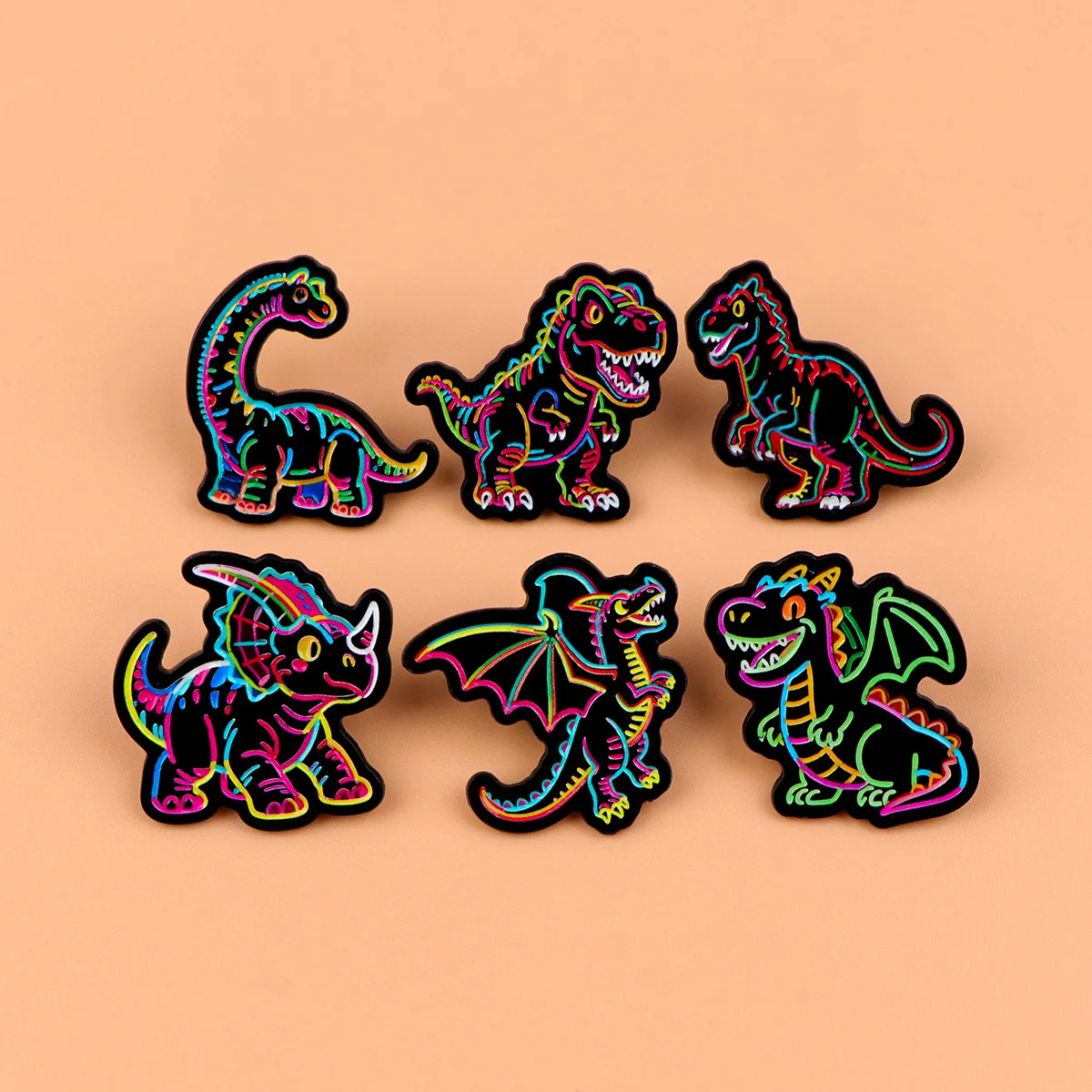Neon Dinosaur Enamel Pins Cartoon Animal Brooches Badges for Backpacks Collection Gifts Cool Jewelry Cosplay Accessories - view 4