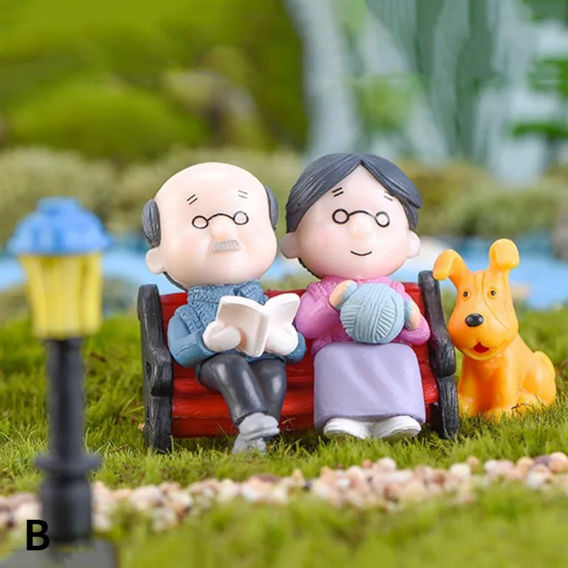 Mini Couple Figures Grandma Grandpa Sweety Lovers Old Couple Ornament for Fairy Garden Figurines Miniature Home Decoration